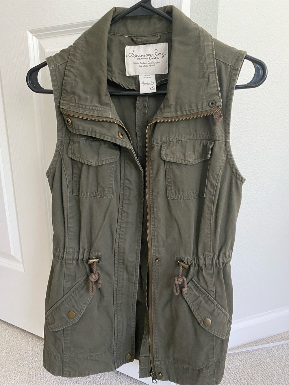 American Rag Olive Green Drawstring Utility Vest Size XS
